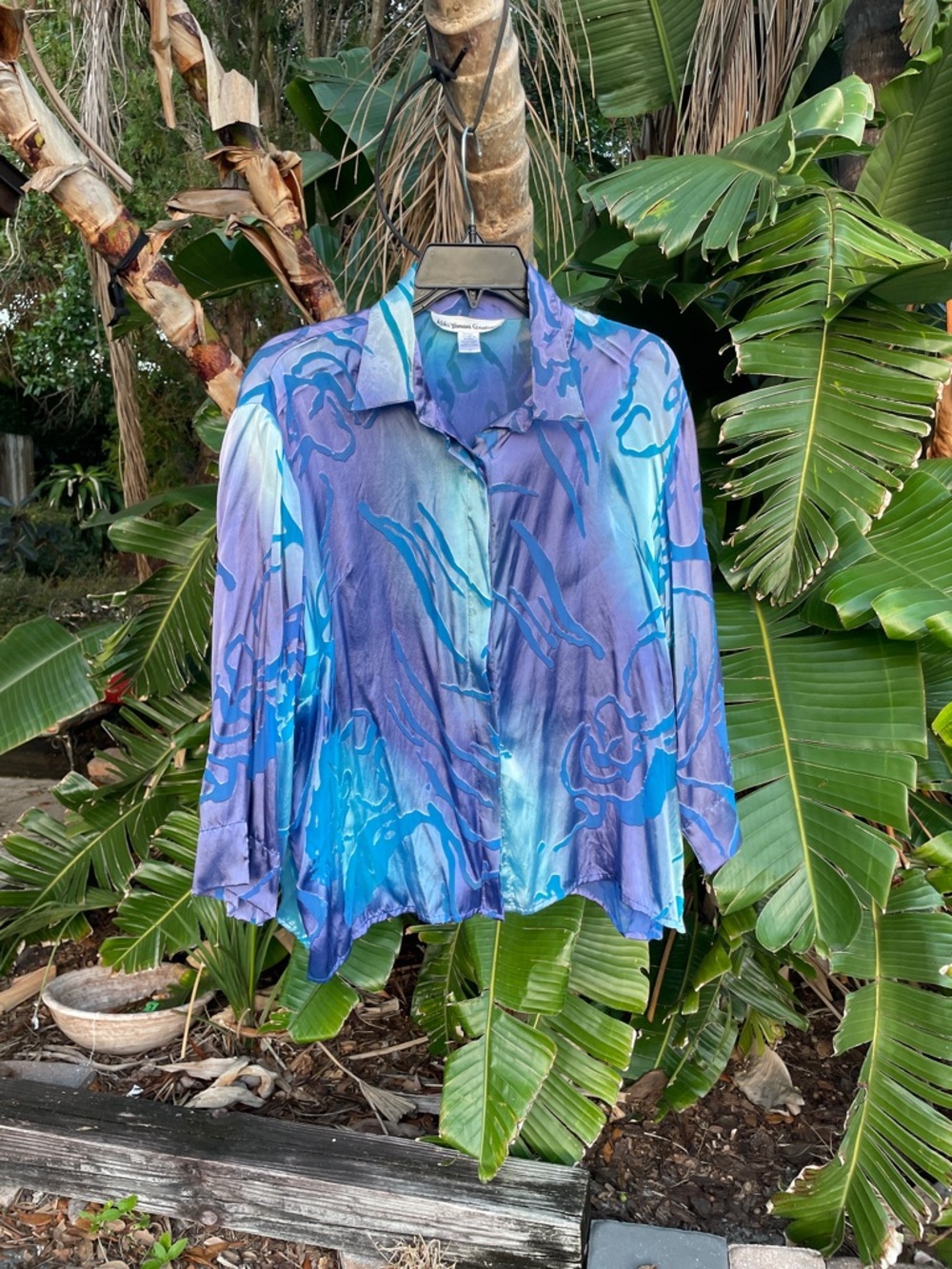 sheer or semi share silk burnout, tie-dye top or blouse